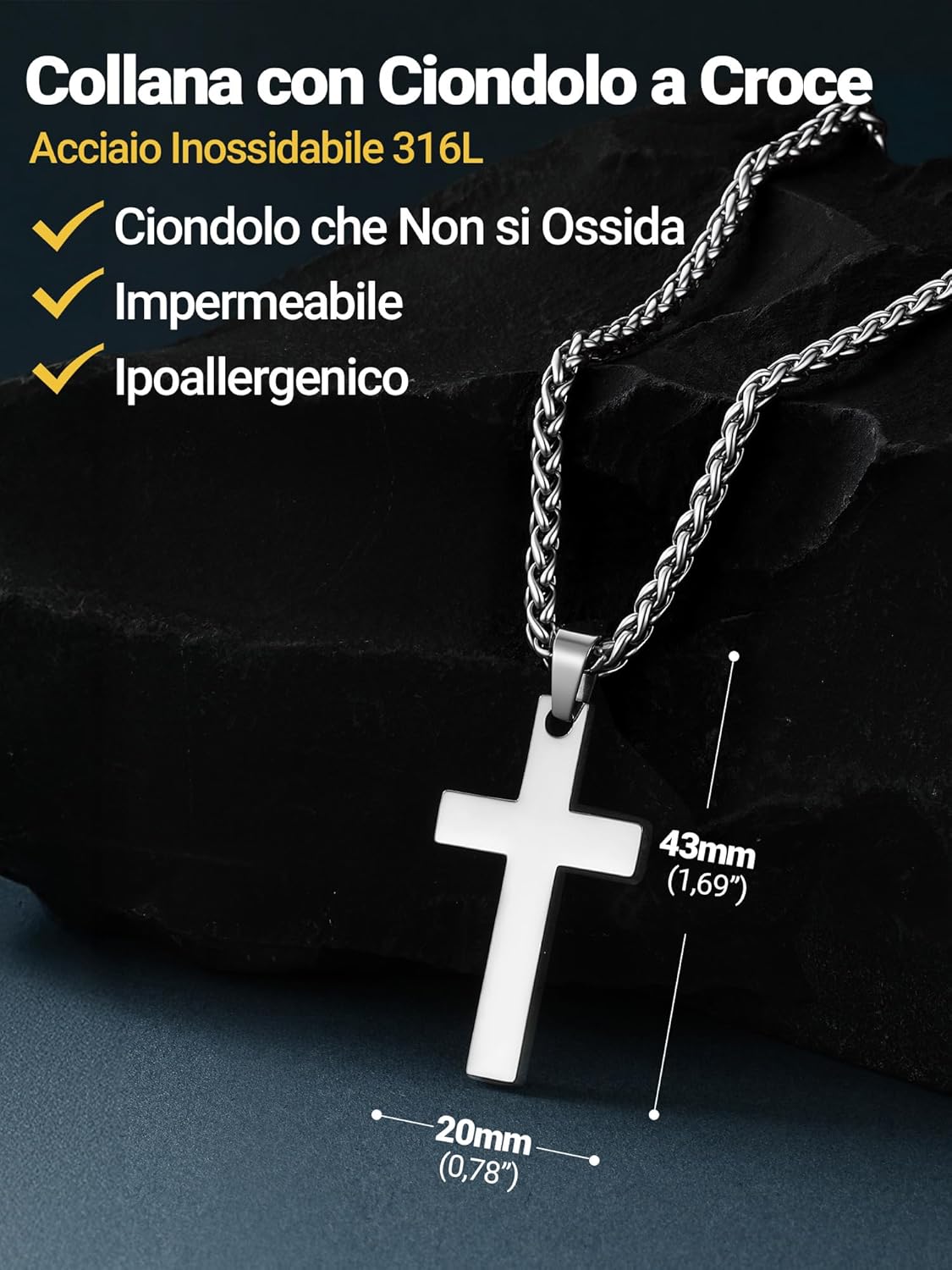 Thumbnail 2 de Collana con pendente a croce PROSTEEL in acciaio 316L (senza nichel), con confezione regalo