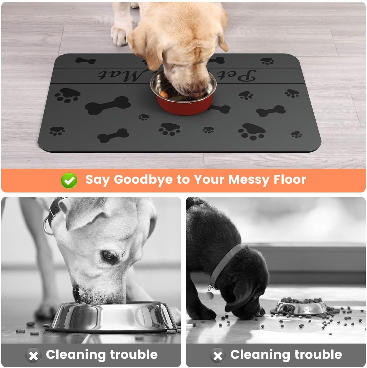 Thumbnail 2 de DK177 Pet Feeding Mat (20"x12") – Absorbent Placemat with Waterproof Rubber Backing