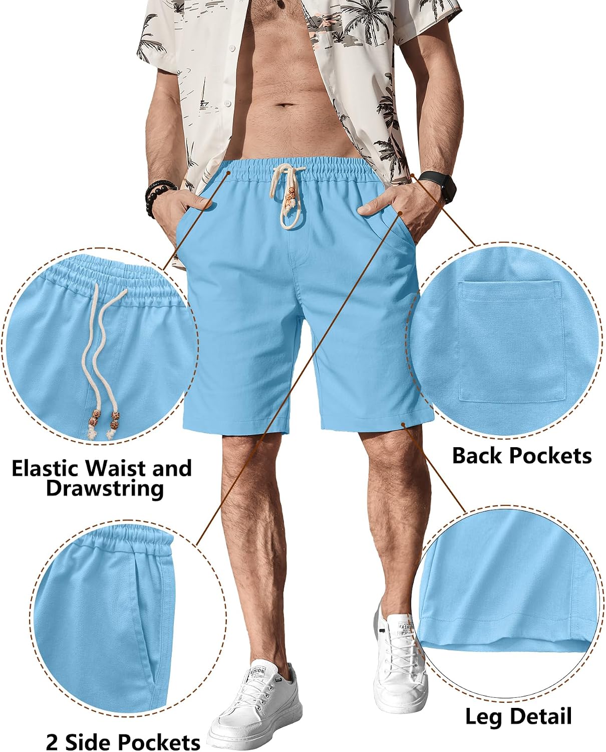 Thumbnail 3 de Comdecevis Men’s Linen Shorts with Elastic Waist & Drawstring (Pockets)