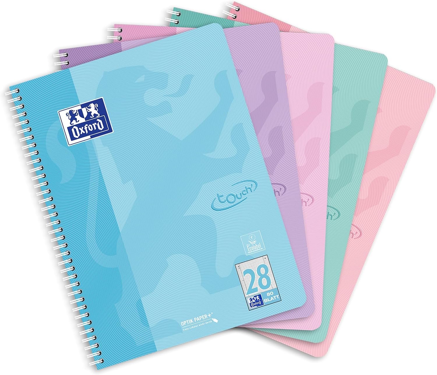 Detalle de Oxford Touch Collegeblock A4 kariert mit Doppelrand – 80 Blatt, 5 Pastellfarben (5er Pack)