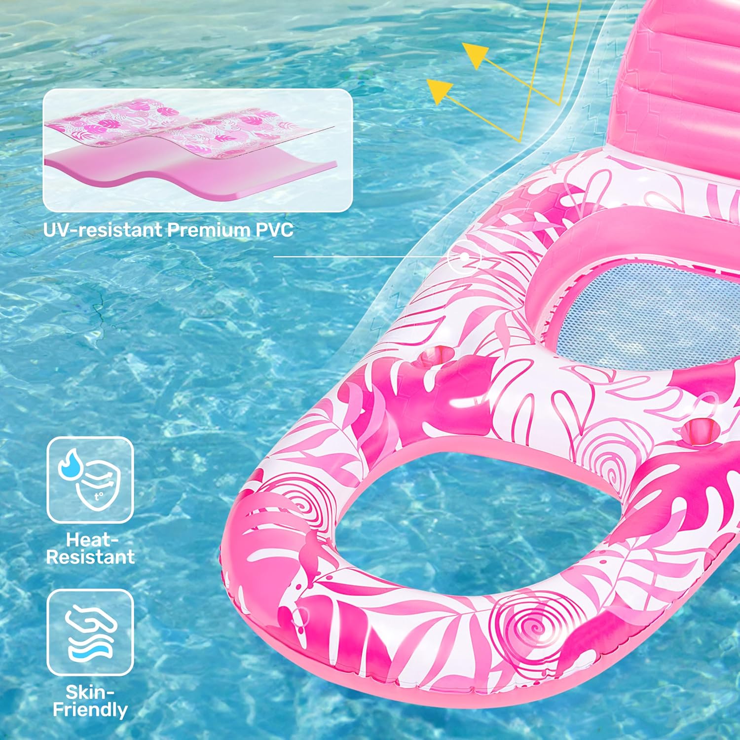 Detalle de SLOOSH Inflatable Pool Float Lounger for Adults with Cup Holders, Foot Rest & Mesh Seat