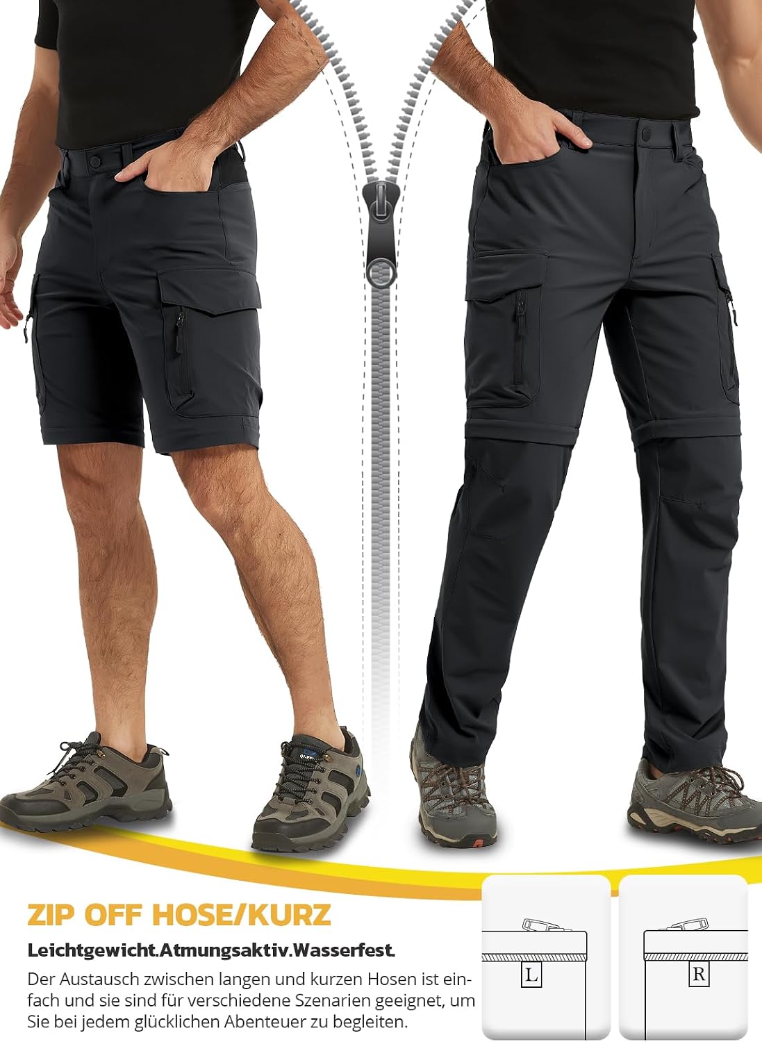 Thumbnail 2 de Vzteek Herren Zip-Off Trekkinghose aus Softshell mit Stretch – leichte 2-in-1 Wanderhose