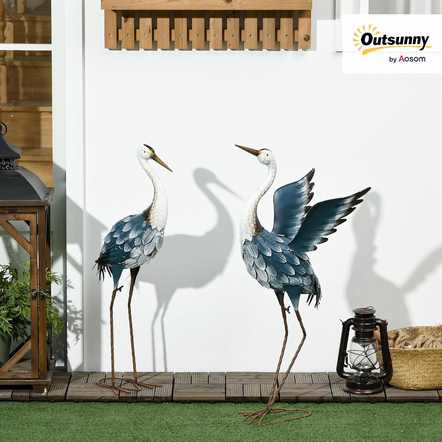 Detalle 2 de Outsunny 844-751V00MX Heron Garden Statues, Set of 2 in Blue and White