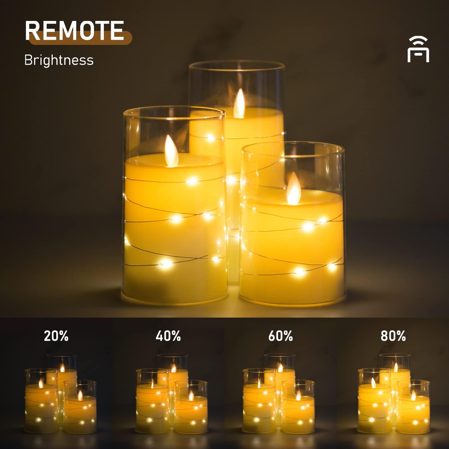 Thumbnail 2 de Salipt LED Flameless Candles, Battery Operated Flickering Candles Set of 3 (Glass Effect) with Remote Timer – Ivory