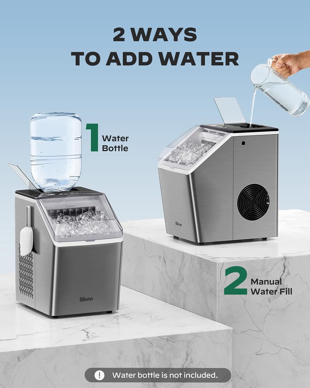 Detalle de Silonn SLIM31T Countertop Ice Maker, 44 lb Daily Output, Self-Cleaning