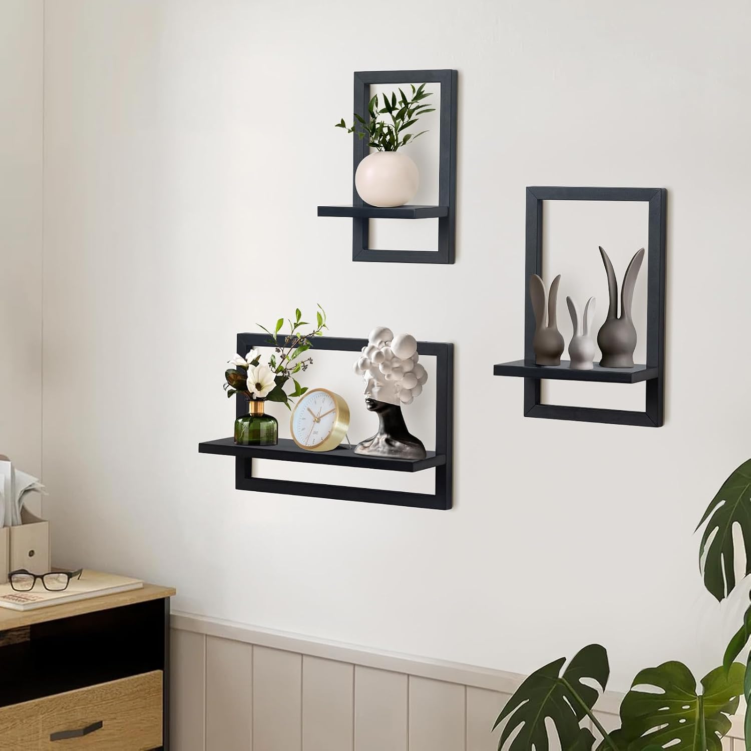 Detalle 2 de hi-home Set mit 3 Wandregalen Schwarz