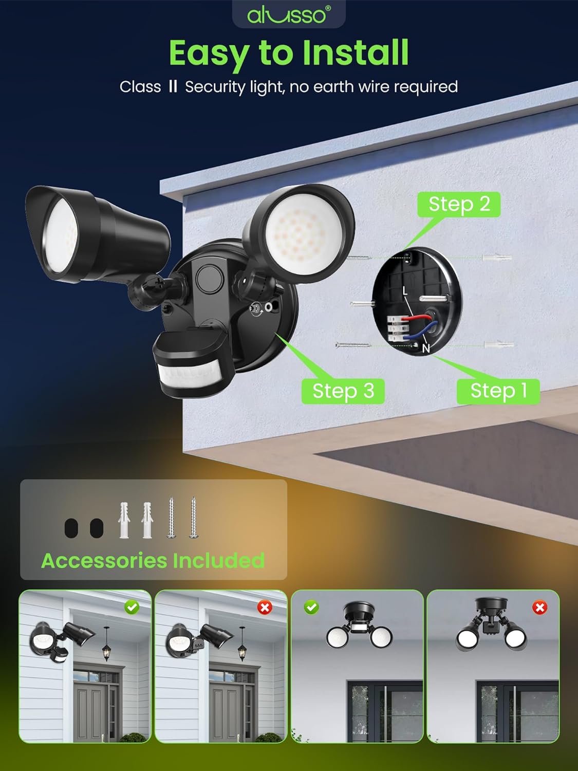 Detalle de ALUSSO 30W LED Security Light with Motion Sensor (2 Heads, 3CCT, IP65)