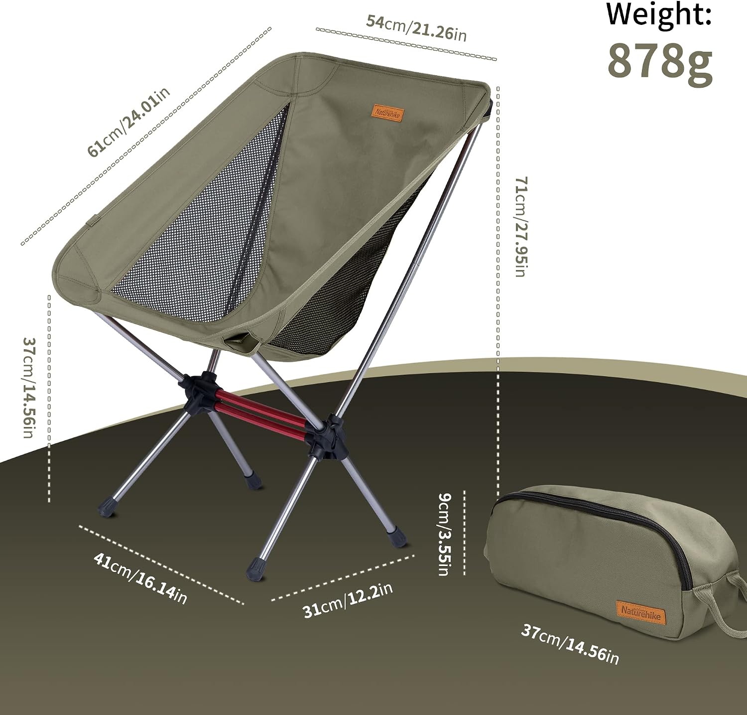 Detalle 2 de Naturehike Campingstuhl Faltbar Ultraleicht 878 g