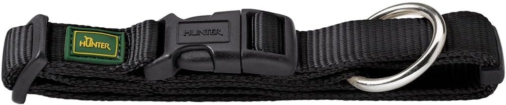 HUNTER VARIO PLUS Hundehalsband – robustes Nylonhalsband mit Zugentlastung, Klickverschluss, Größe M‑L/2,5, schwarz
