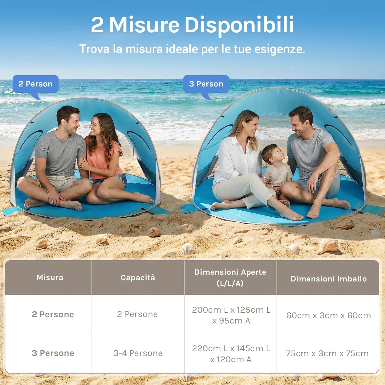 Detalle de Wolfwise Tenda pop-up istantanea per 3-4 persone UPF 50+ 220x145x120 cm, blu