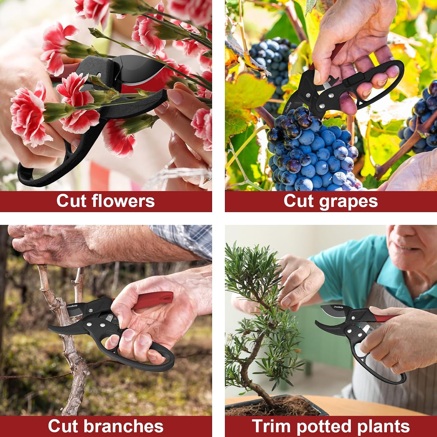 Detalle de JiveSnip Professional Pruning Shears with Yrinquet Anvil: Practical pruning with ratchet assist