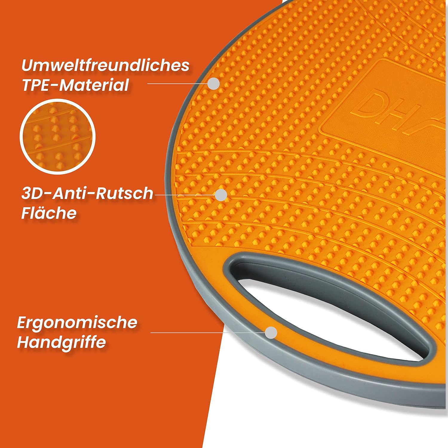 Detalle de DH FitLife Balance Board – Großes Wackelbrett mit Griffen, Ø 42 cm, max. 200 kg