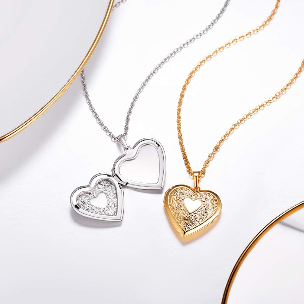 Detalle 2 de PROSTEEL collana con medaglione portafoto cuore fiore in acciaio inox 316L, catena regolabile (argento) – confezione regalo