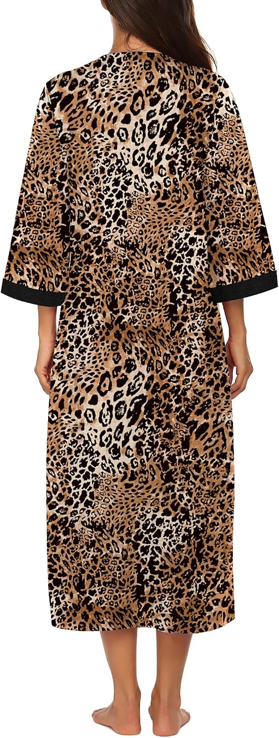 Detalle de Ekouaer Women's Full-Length Zipper Robe with 3/4 Sleeves and Pockets