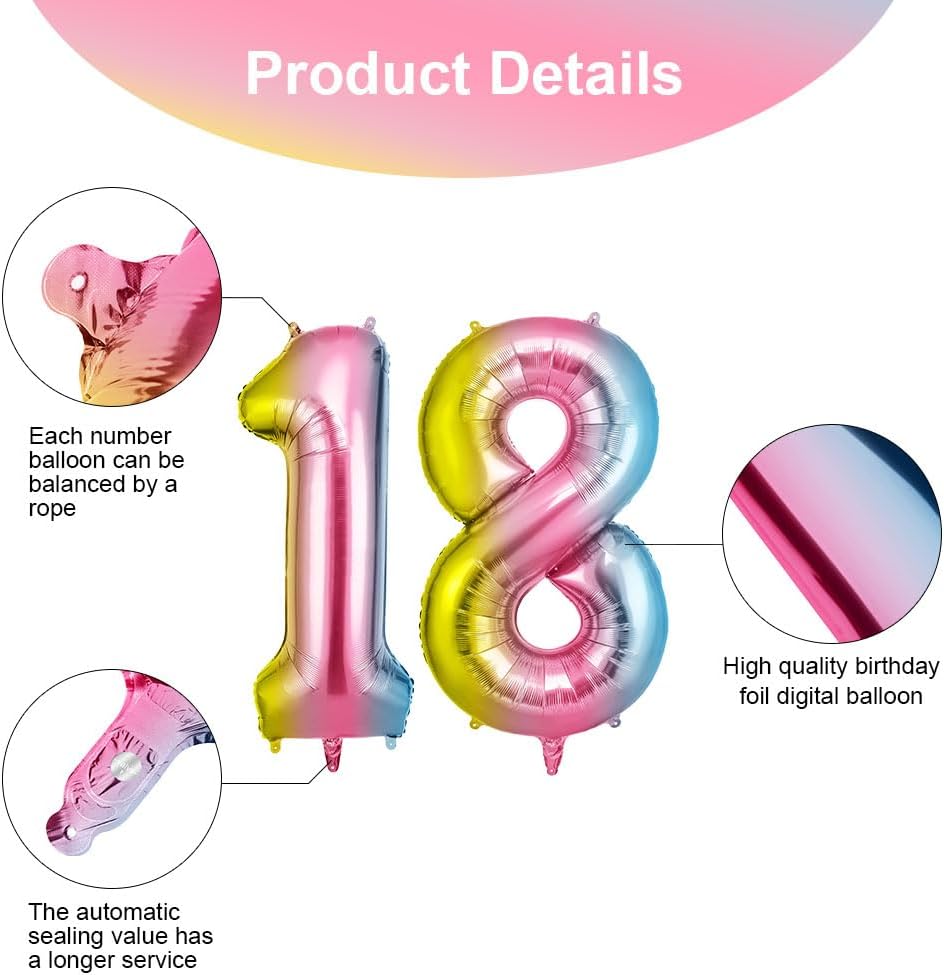 Detalle de OFFCUP Farbverlauf Zahl Luftballoon 18 – Riesiger Folienballon 101 cm