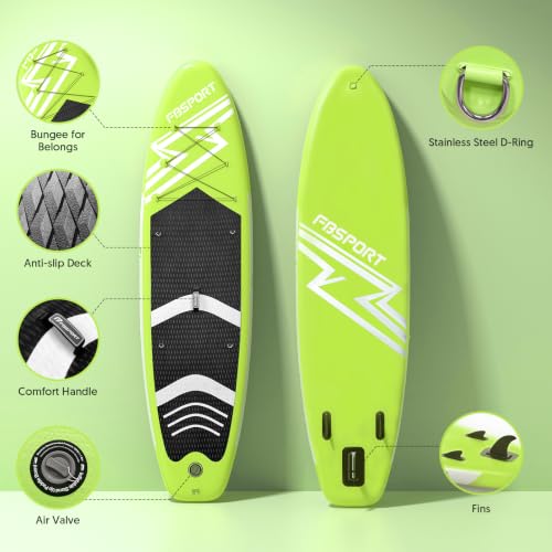Detalle de FBSPORT Aufblasbares SUP Board – 15 cm dickes Stand Up Paddle Board mit verstellbarem Aluminium-Paddel und Pumpe (FruitGreen)