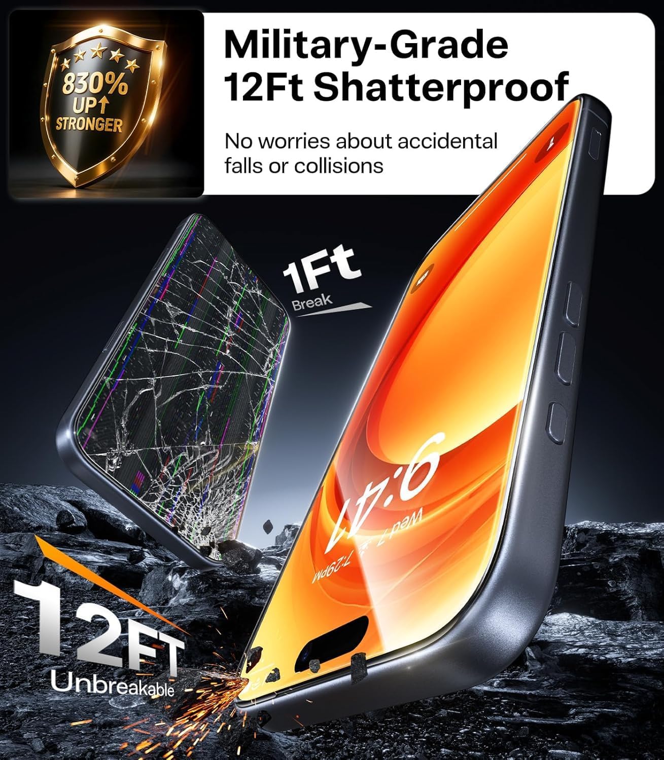 Thumbnail 2 de TORRAS Military-Grade Shatterproof Screen Protector for iPhone 16 Pro (2-Pack)