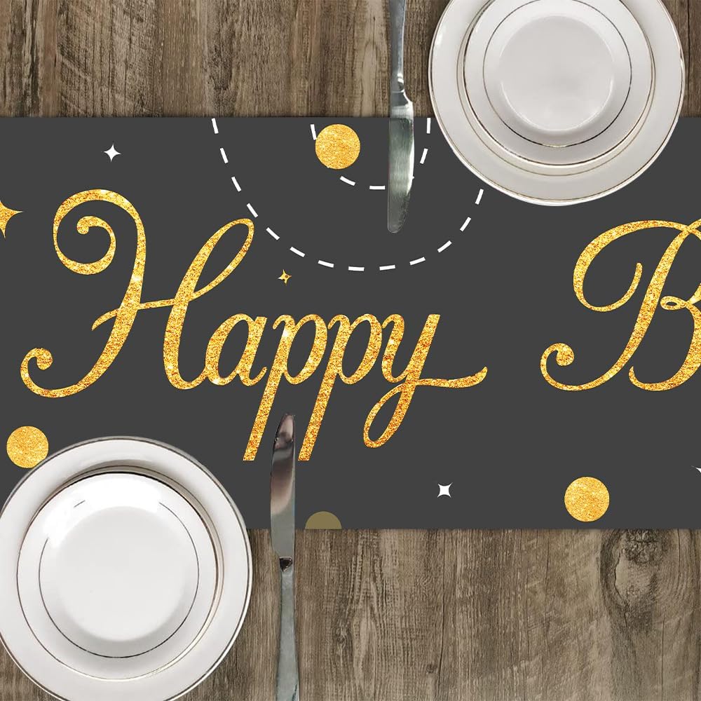 Thumbnail 2 de Senken Tischläufer „Happy Birthday“ Schwarz Gold (35x180 cm) aus 300D Oxford-Stoff