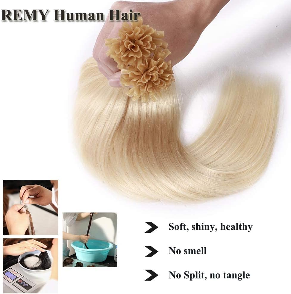 Detalle de SEGO Extensions Keratine Cheveux Naturel 1g × 50 Mèches – Extension à Chaud en Cheveux Humains, 60 cm, Blond Très Clair 613
