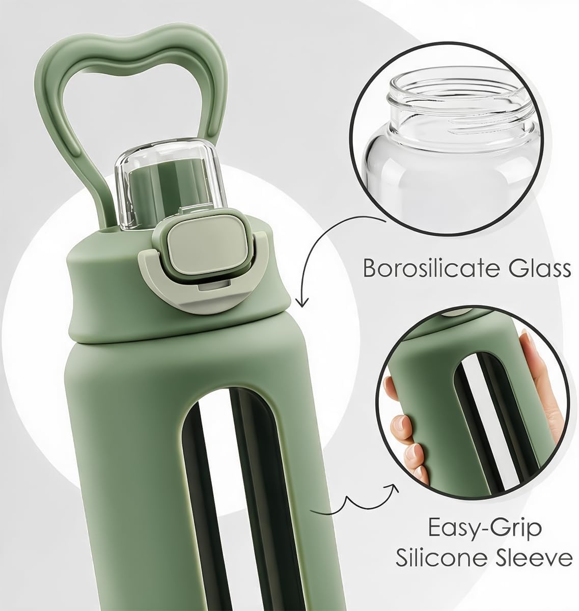 Detalle de SANDJEST SJ-DW-GL-WB24LL Glass Water Bottle, 24 oz with Silicone Sleeve