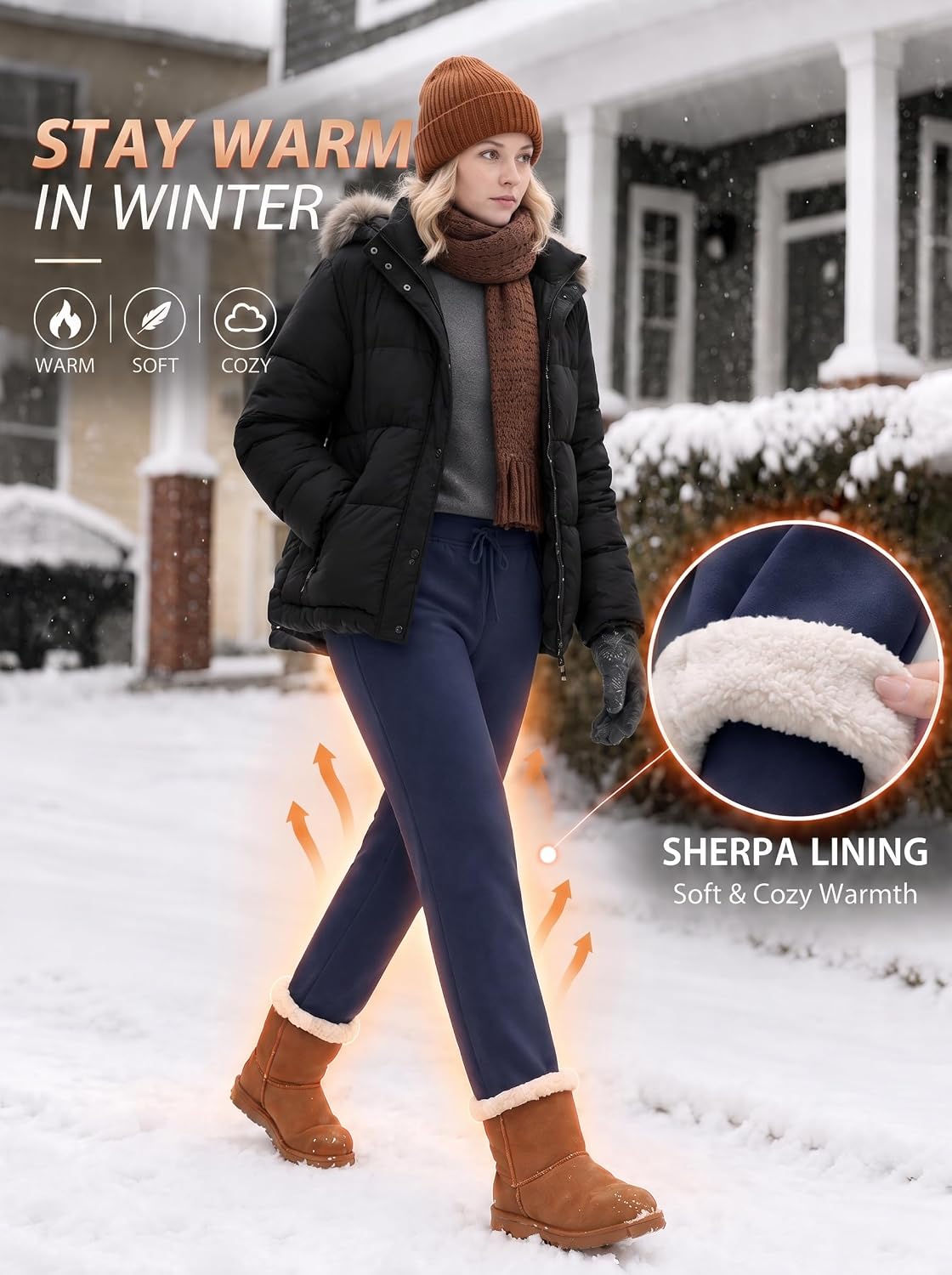 Thumbnail 5 de TACVASEN Women's Sherpa-Lined Sweatpants, High-Waisted Cotton Winter Pants with Pockets