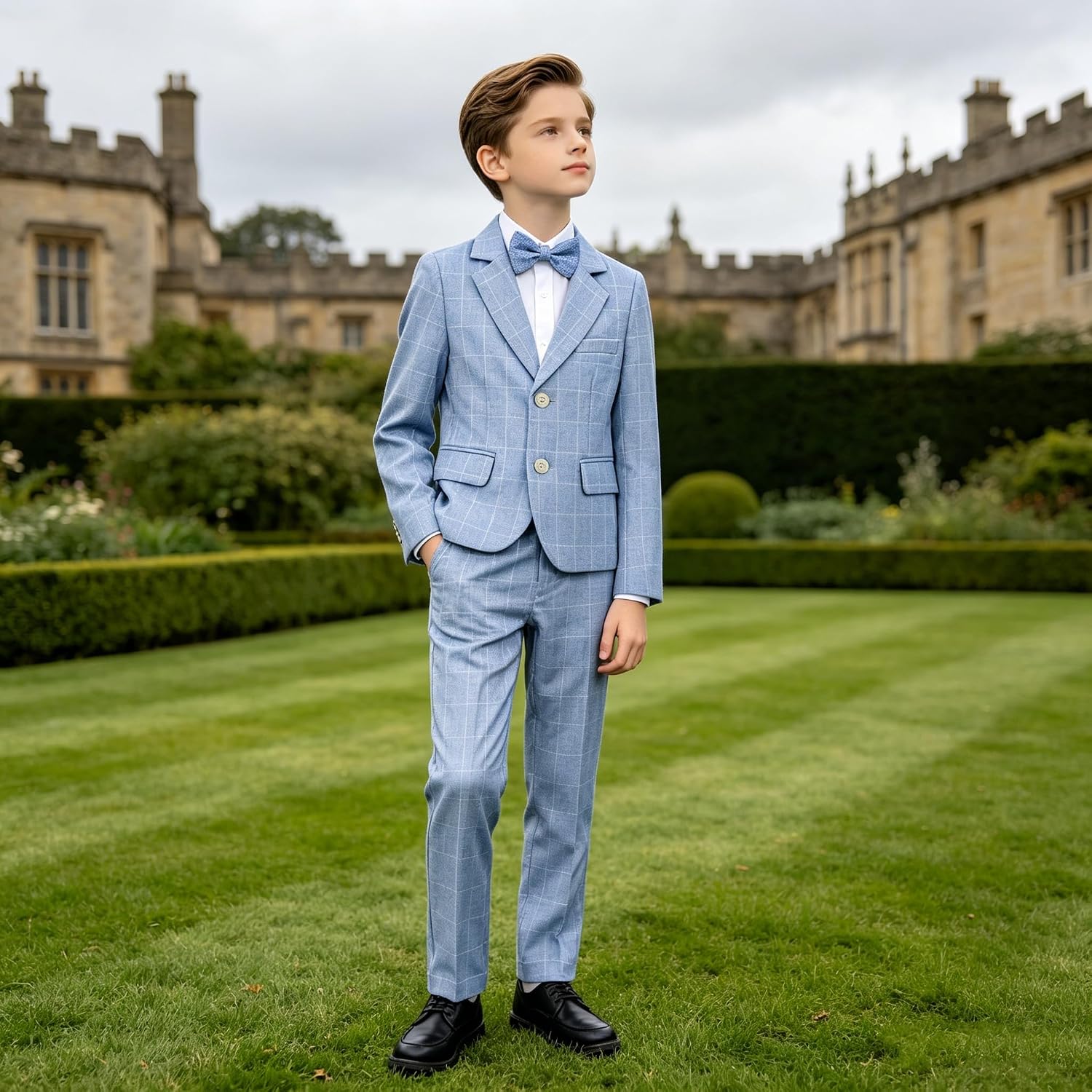 Detalle 2 de LOLANTA Boys suit geruit jongenspak met blazer, broek en bijpassende vlinderdas