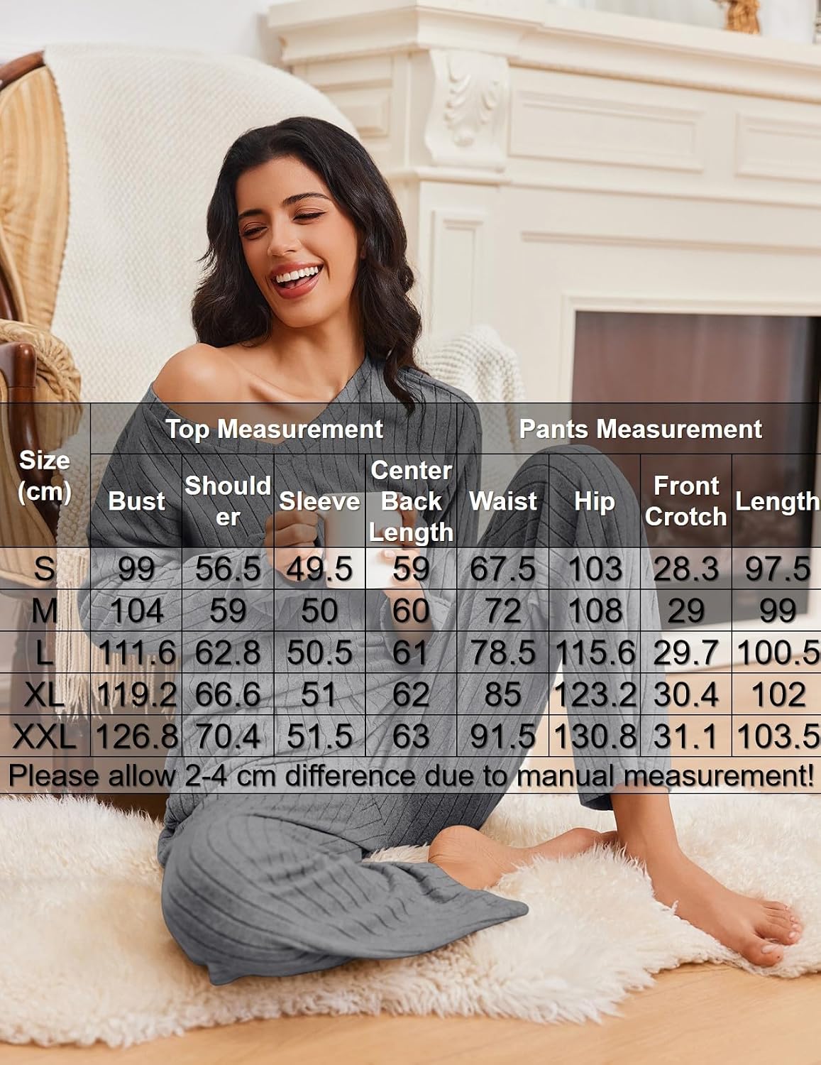 Thumbnail 6 de Ekouaer Ensemble Pyjama Femme Hiver Chaud en Maille Côtelée - Lounge Set 2 pièces