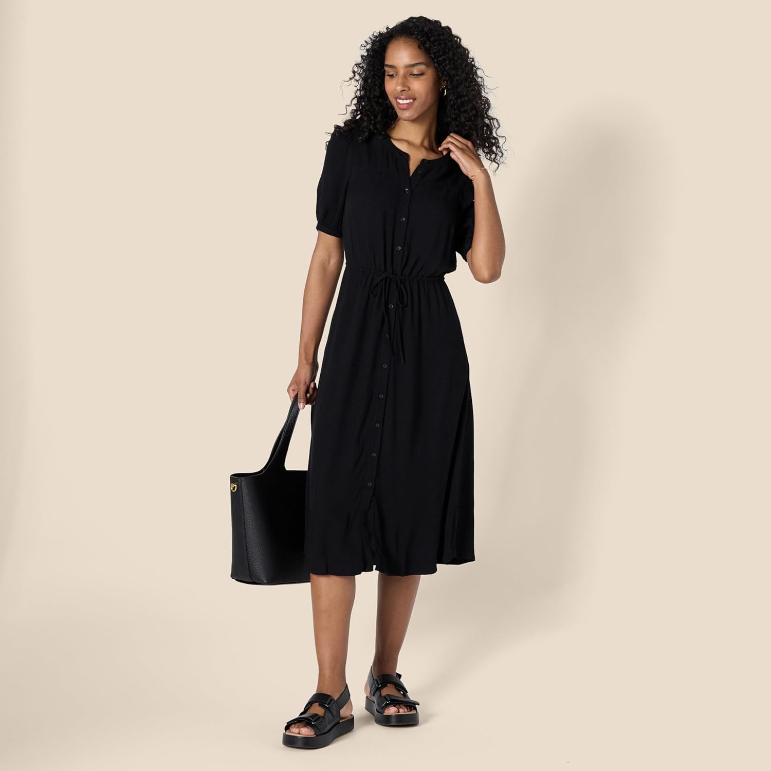 Thumbnail 4 de Amazon Essentials Donna Abito midi a trapezio con mezze maniche e tasche in viscosa
