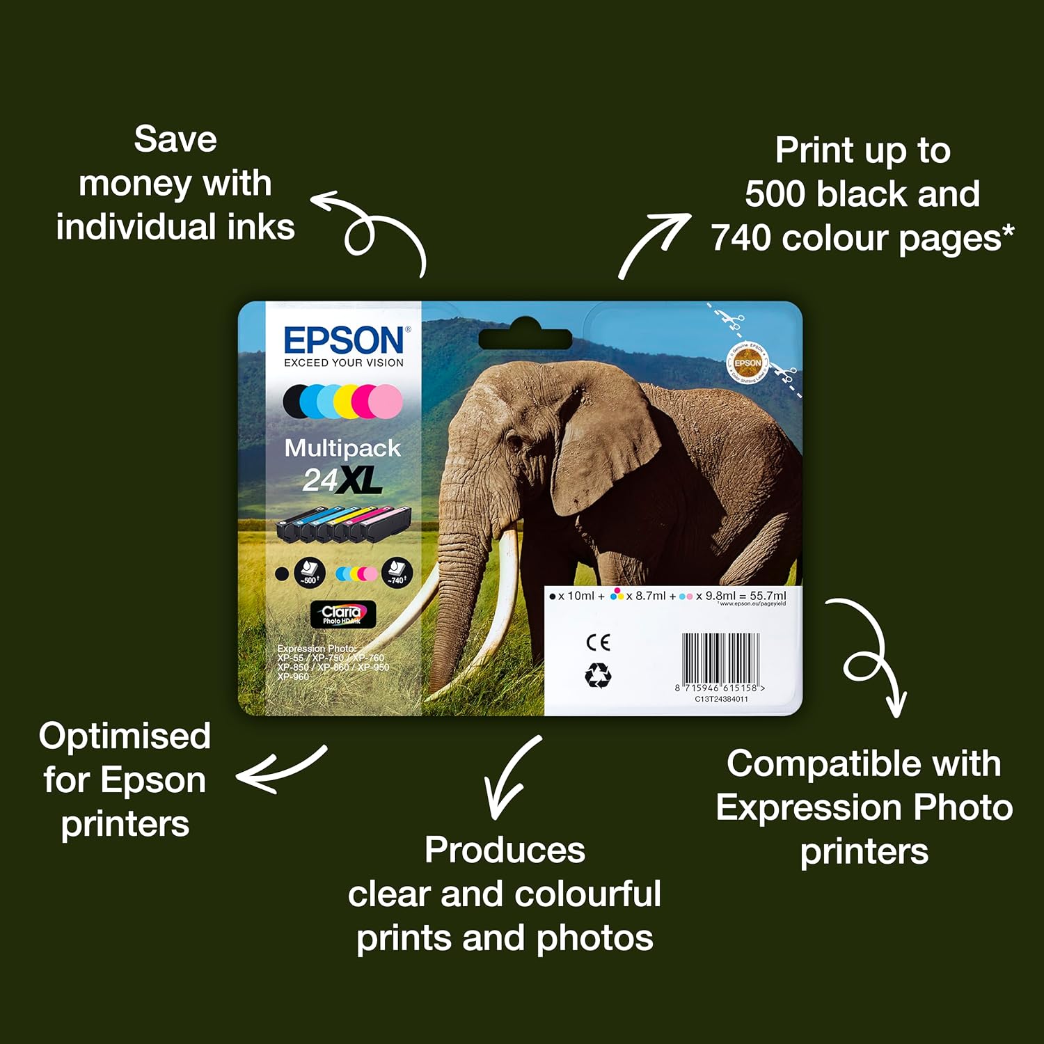 Thumbnail 1 de Epson 24XL Elephant High Yield Multipack 6-Farben