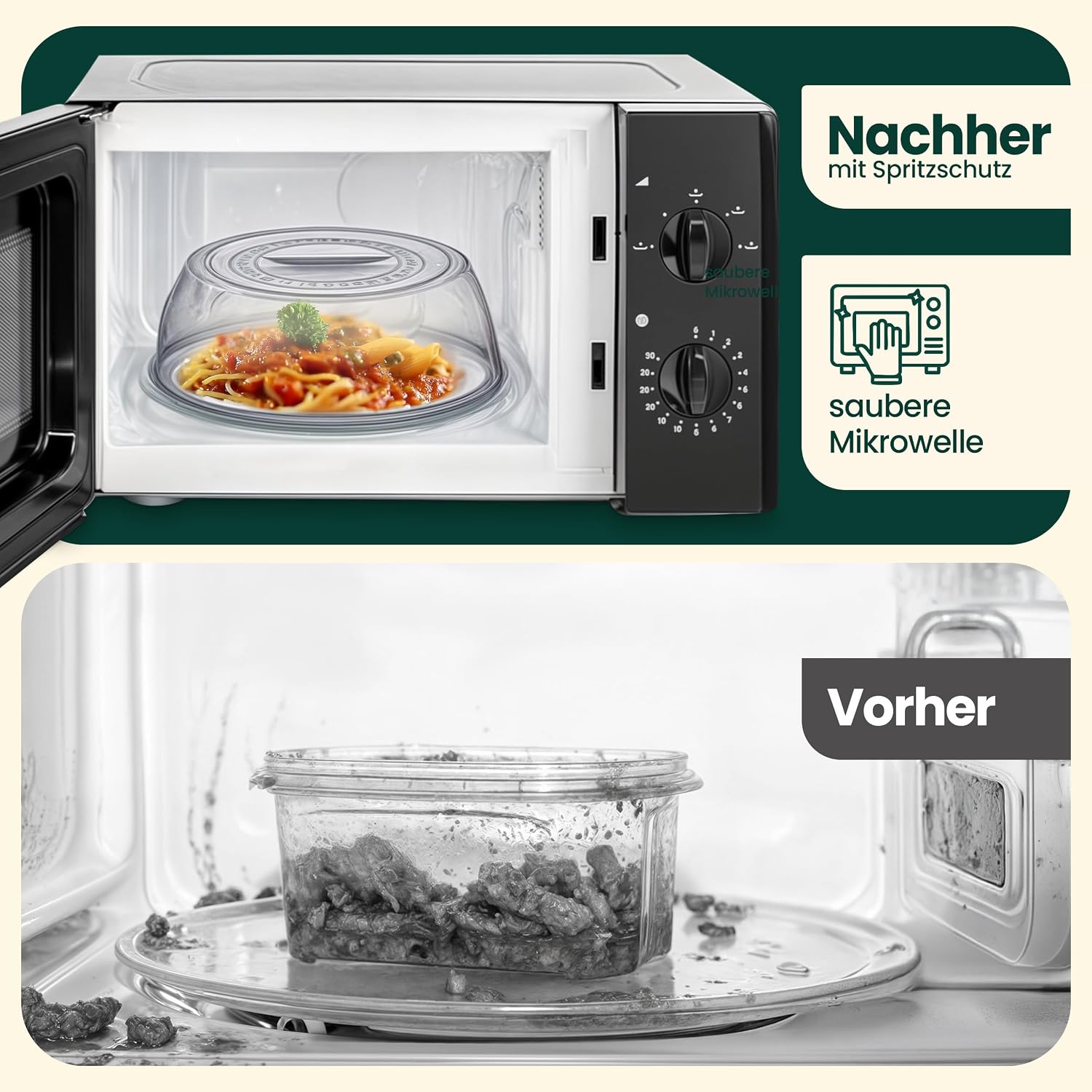 Detalle 2 de uandu Mikrowellen Abdeckung Ø 27 cm – Mikrowellenhaube mit Griff, Spritzschutz, BPA-frei