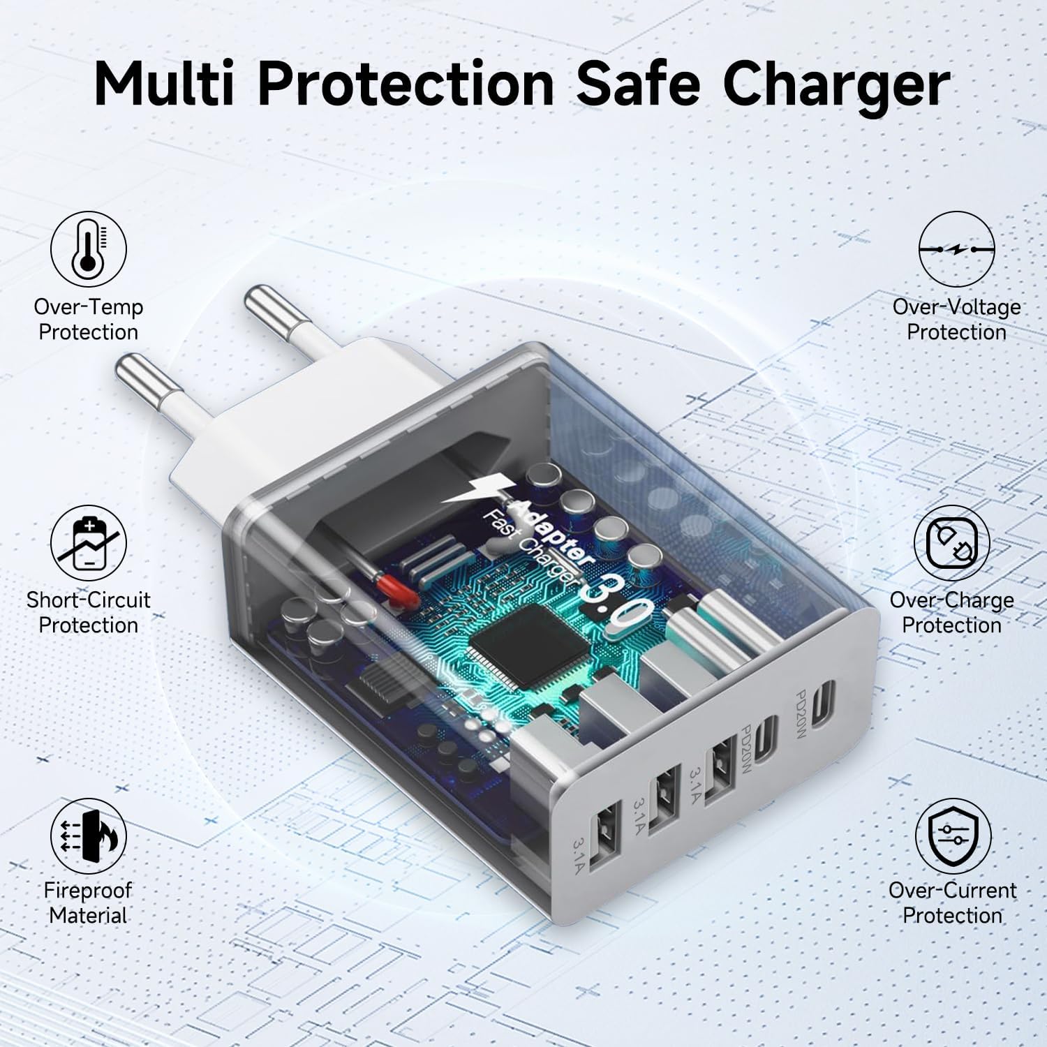 Thumbnail 2 de Caricabatterie USB C 50W 5 porte: potenza, compattezza e versatilità per casa e ufficio