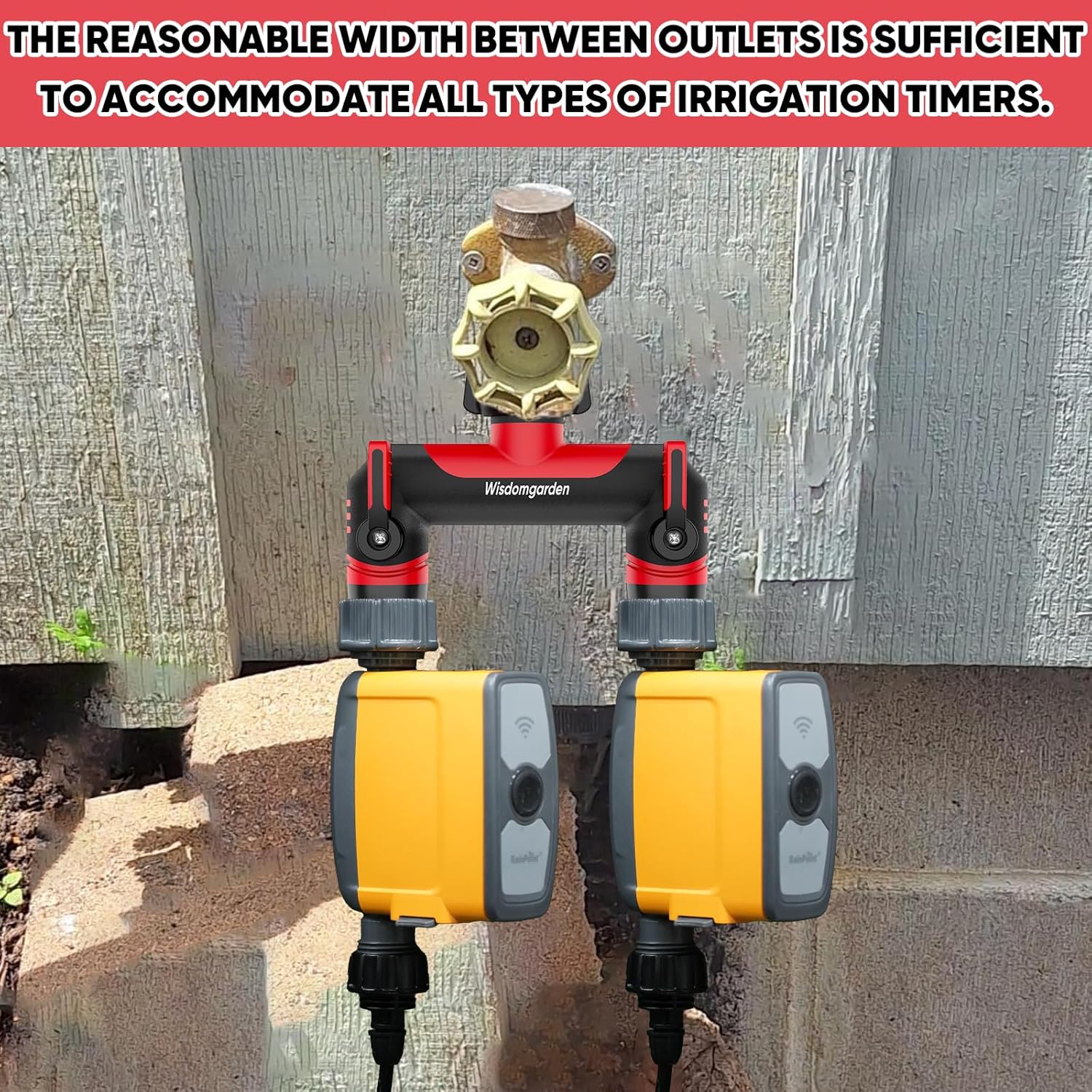 Detalle de Wisdomgarden Hose Splitter 2 Way with 3/4" Standard Connection and 1/2" Adapter (ABS) – Practical Twin Outlets for Garden, Washing Machine, and Timers