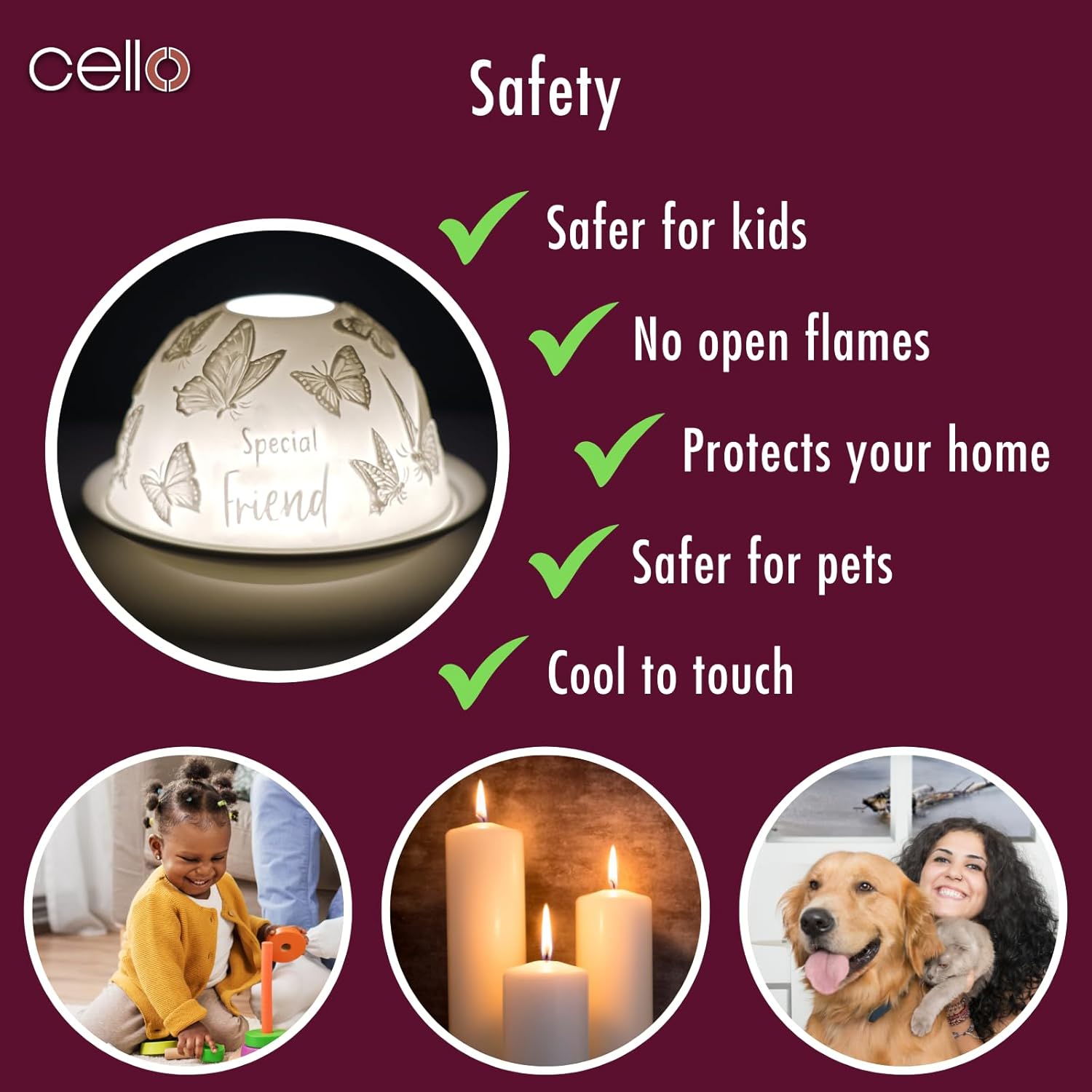 Thumbnail 6 de Cello Porcelain Tealight Holder Dome – Special Friend Butterfly 3D Projection LED or Candle Wax Warmer Ornament