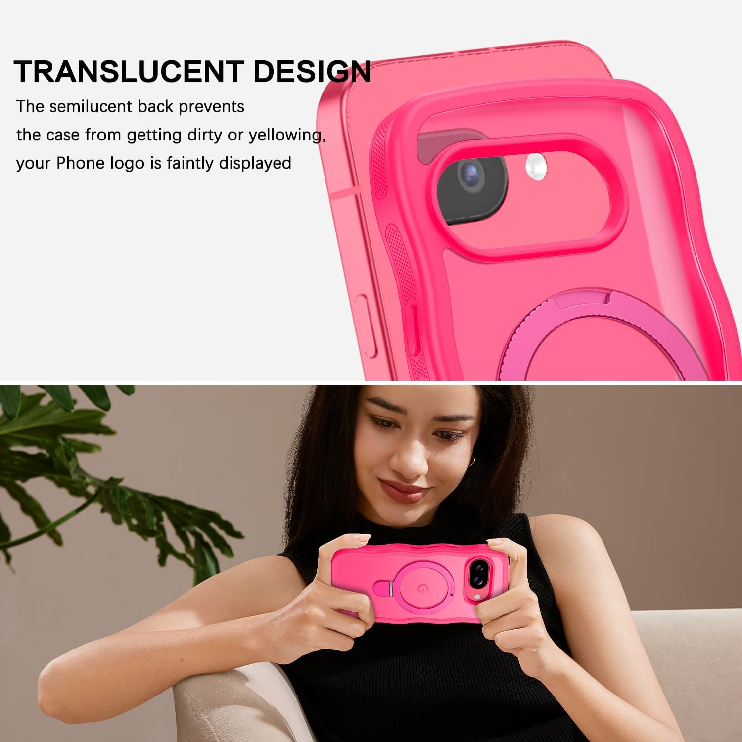 Thumbnail 6 de GaoBao Magnetic Pixel 9A Case with Ring Stand – Curly Wave Translucent Matte, MagSafe Compatible