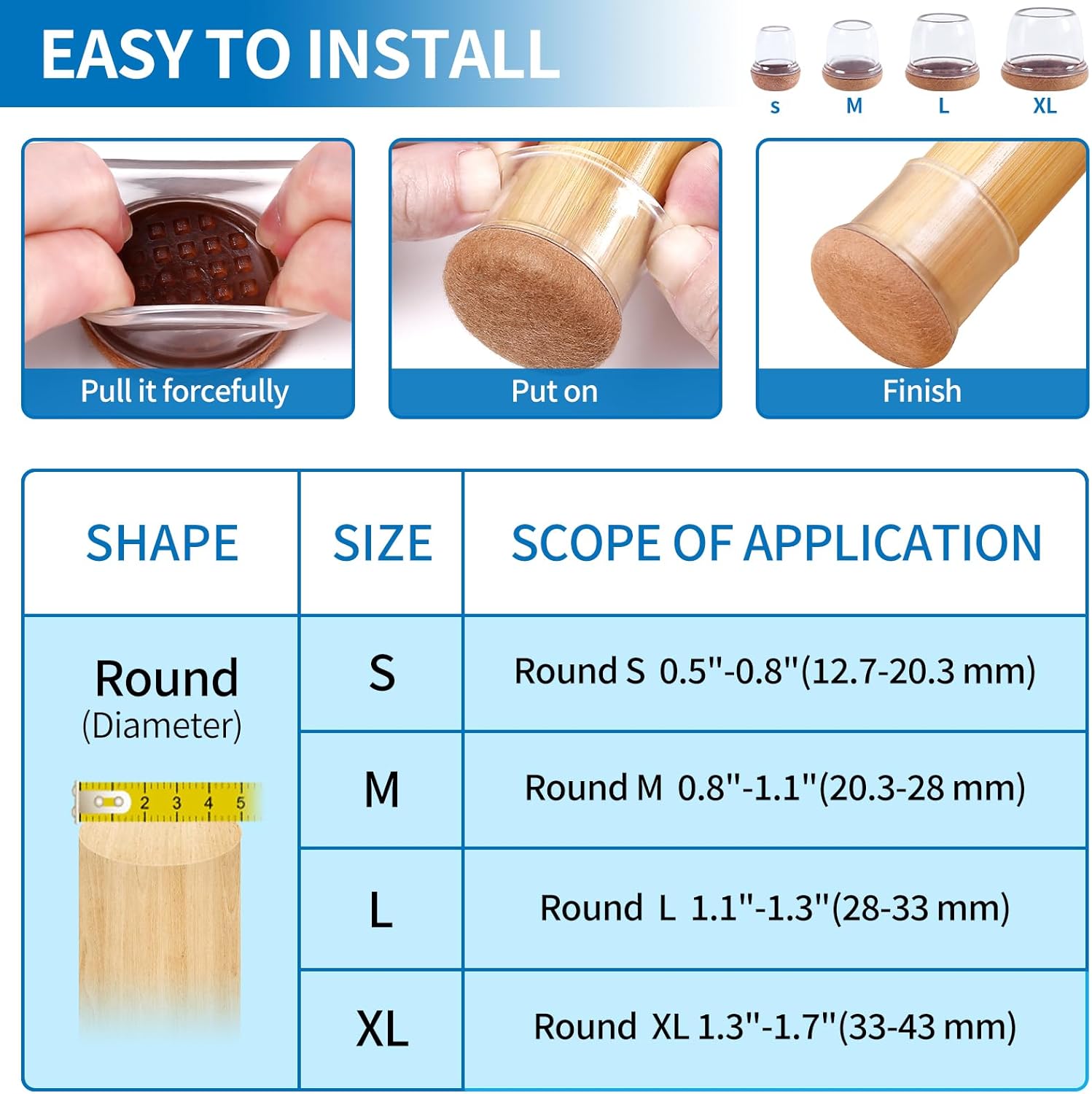 Thumbnail 3 de Upgraded Clear Silicone Chair Leg Floor Protectors (16 pcs) – 20-28mm, Round/Clear with Wrapped Felt
