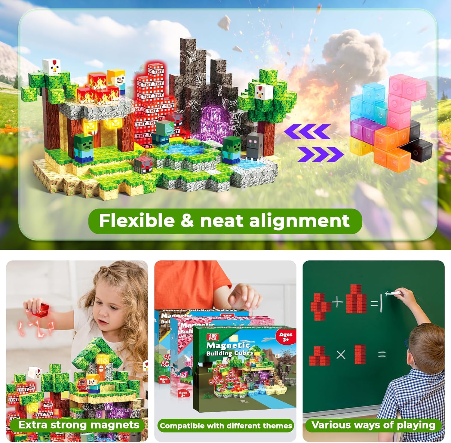 Thumbnail 4 de 400 PCS Magnetic Blocks with Light Up Blocks by GraceDuck – LED Magnetic Building Toys for STEM Play (Ages 3+)