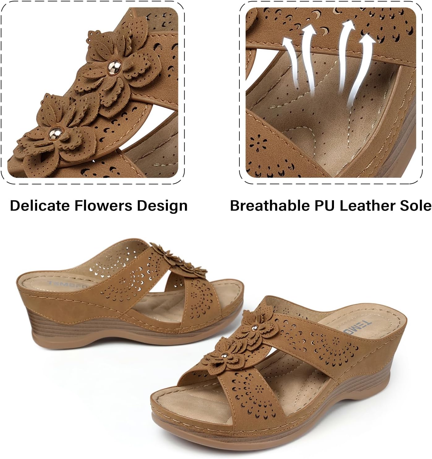 Detalle de TEMOFON Women's Wedge Sandals, Leather