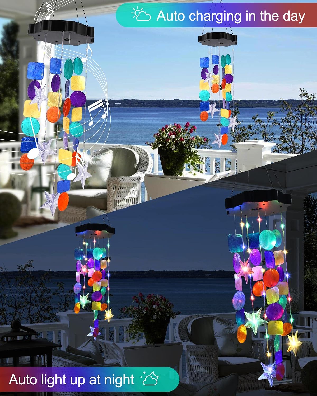 Thumbnail 3 de Toodour Wind Chimes Solar Shell Lights, Multicolor Outdoor Decor