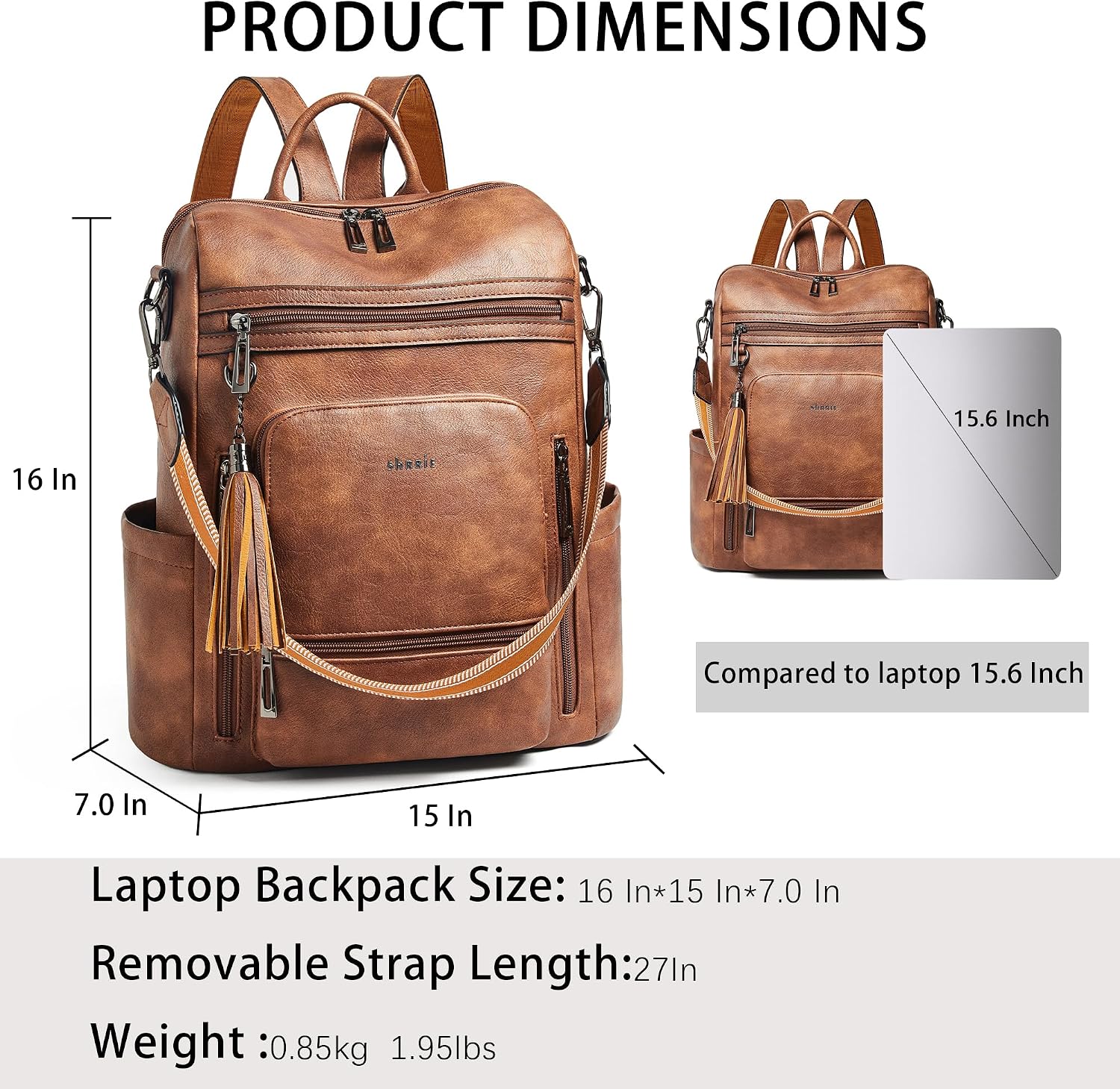 Detalle de Shrrie Vegan Leather Laptop Backpack for Women (15.6-inch) — Waterproof Work, Travel & College Bag