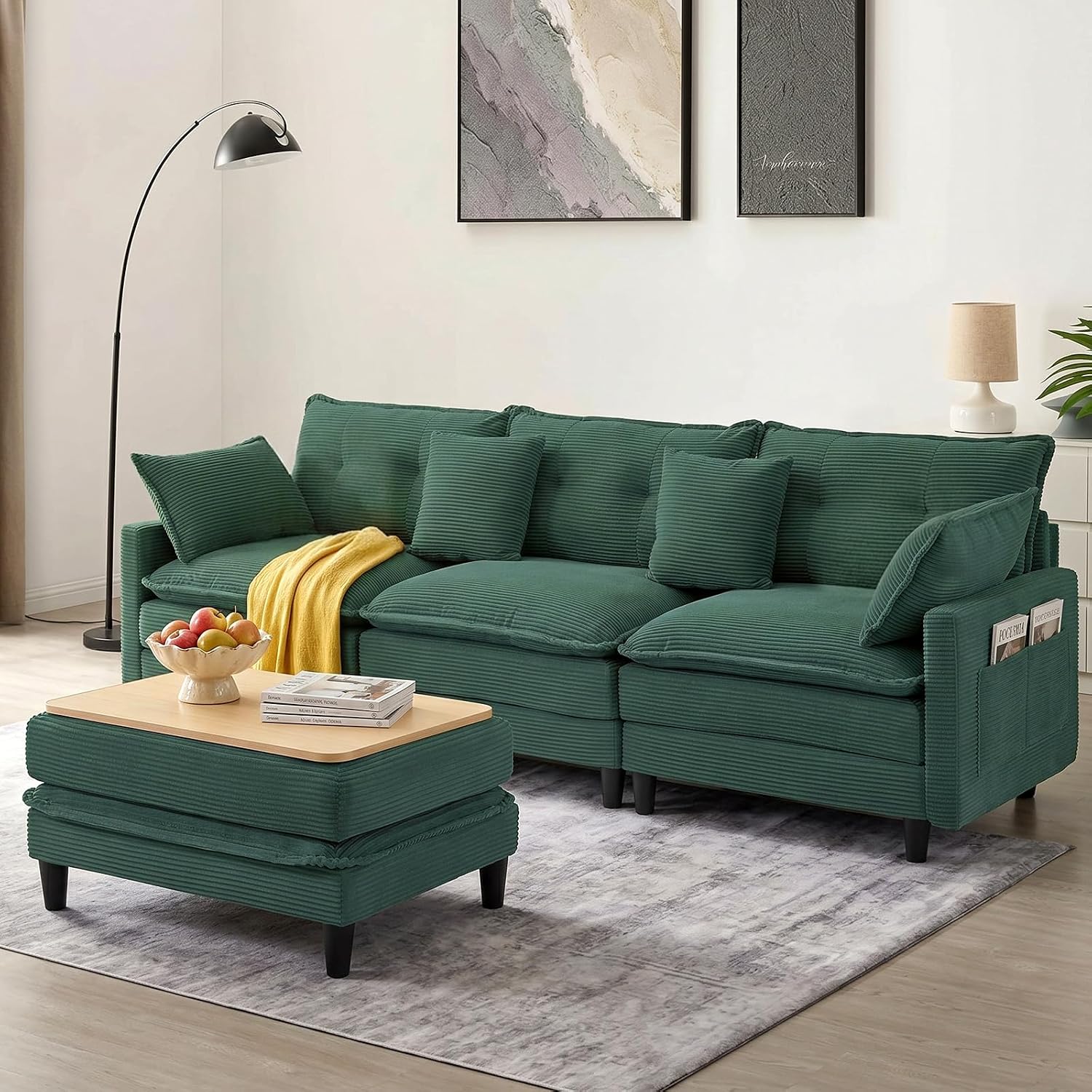 Detalle de Corduroy Sectional Sofa, 107.3-Inch