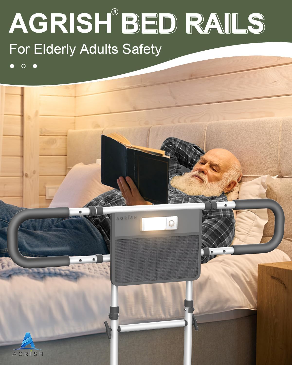Thumbnail 4 de Agrish Bed Guard for Elderly Adults with Motion Sensor Light and Storage Pouch – Adjustable Safety Rail for Seniors