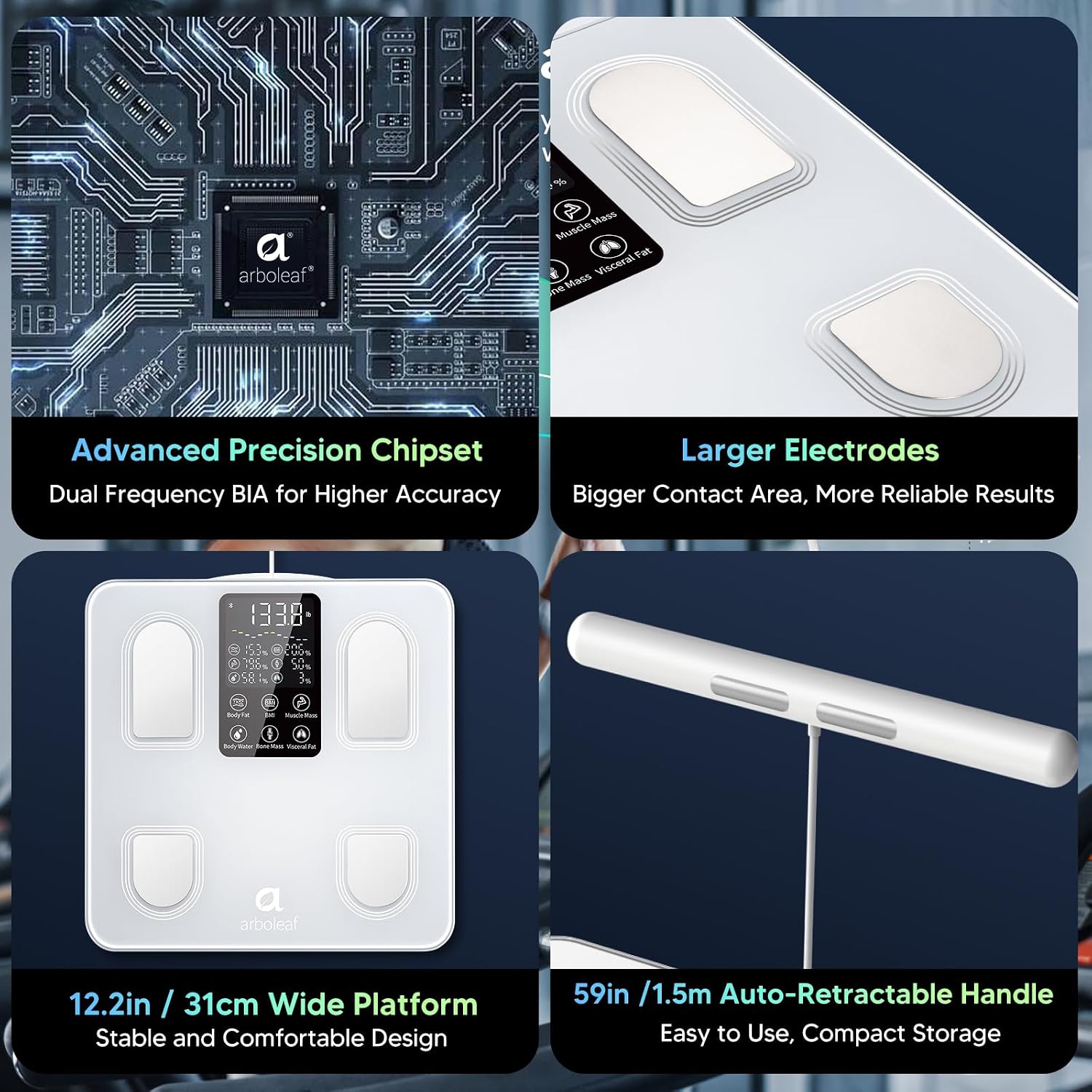 Detalle de arboleaf Smart Scale with 8-Electrode Body Composition Analysis and App Tracking