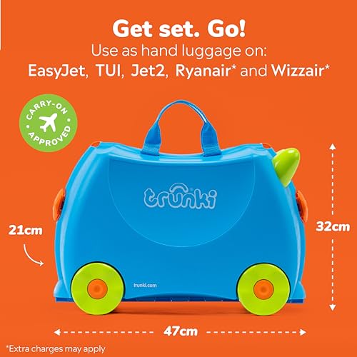 Detalle de Trunki Terrance Blue: Ride-On Suitcase for Kids – The Everyday Travel Companion