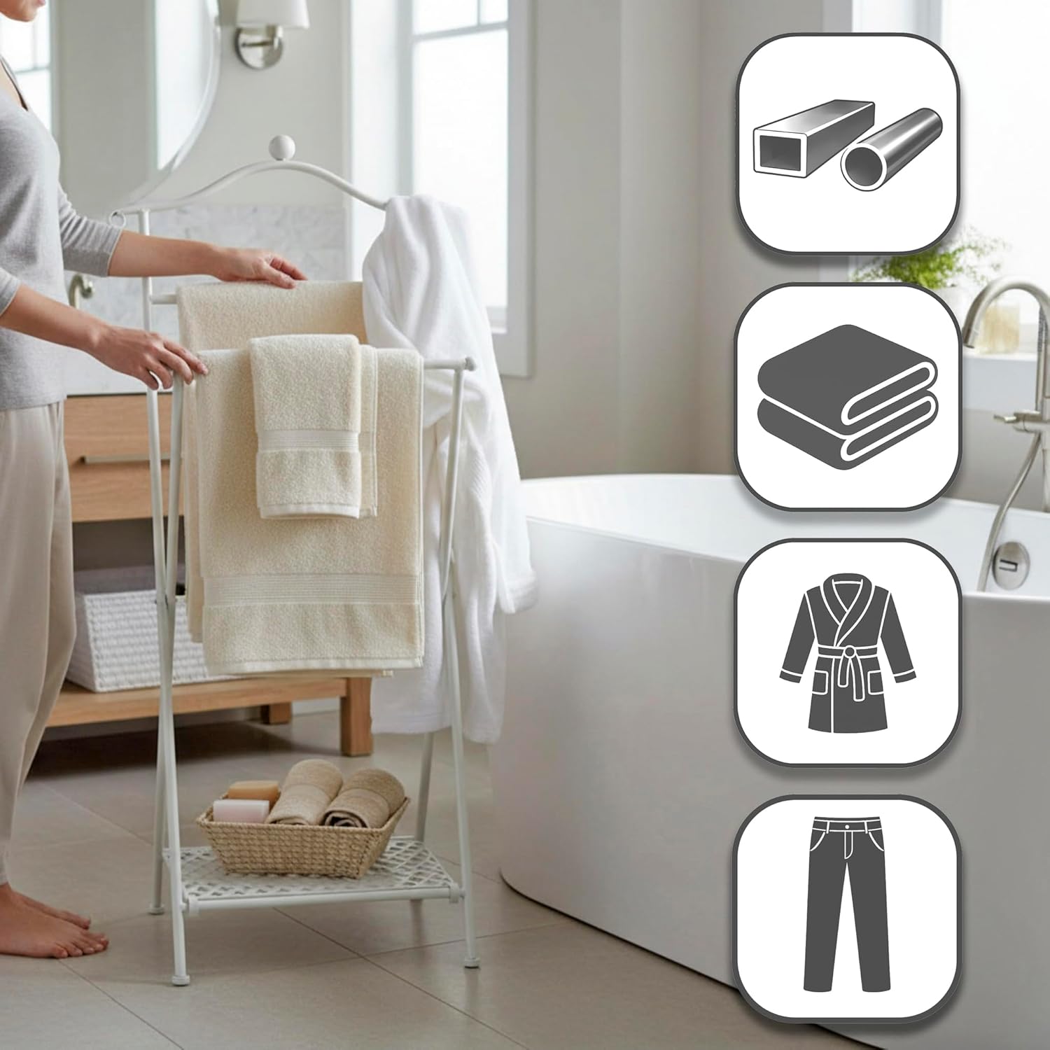 Thumbnail 1 de HAKU Men'S Valet White Washed, Metal - Bohemian Style, 46 x 98 x 35 cm