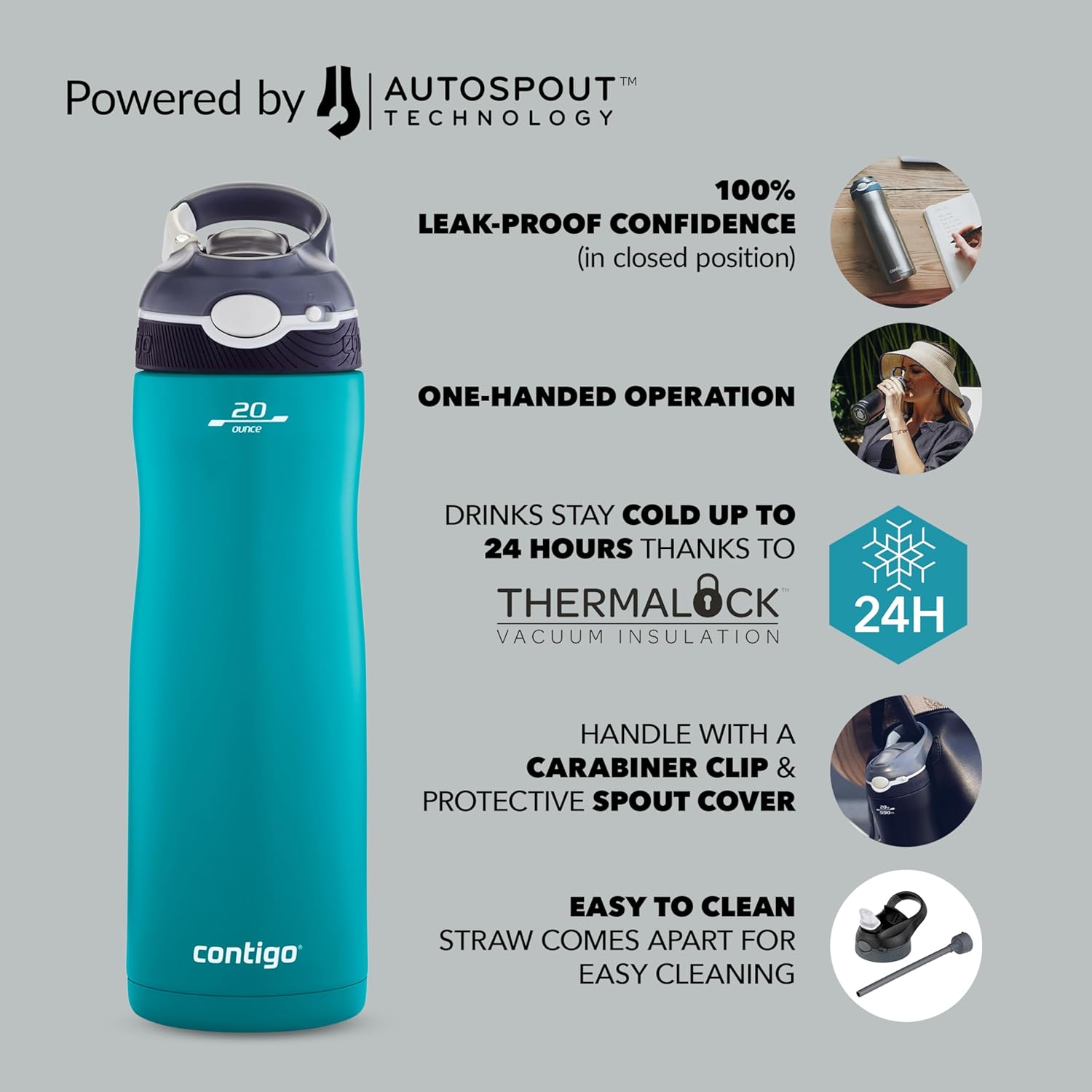 Thumbnail 4 de Contigo Ashland Chill Autospout Insulated Water Bottle, 590 ml