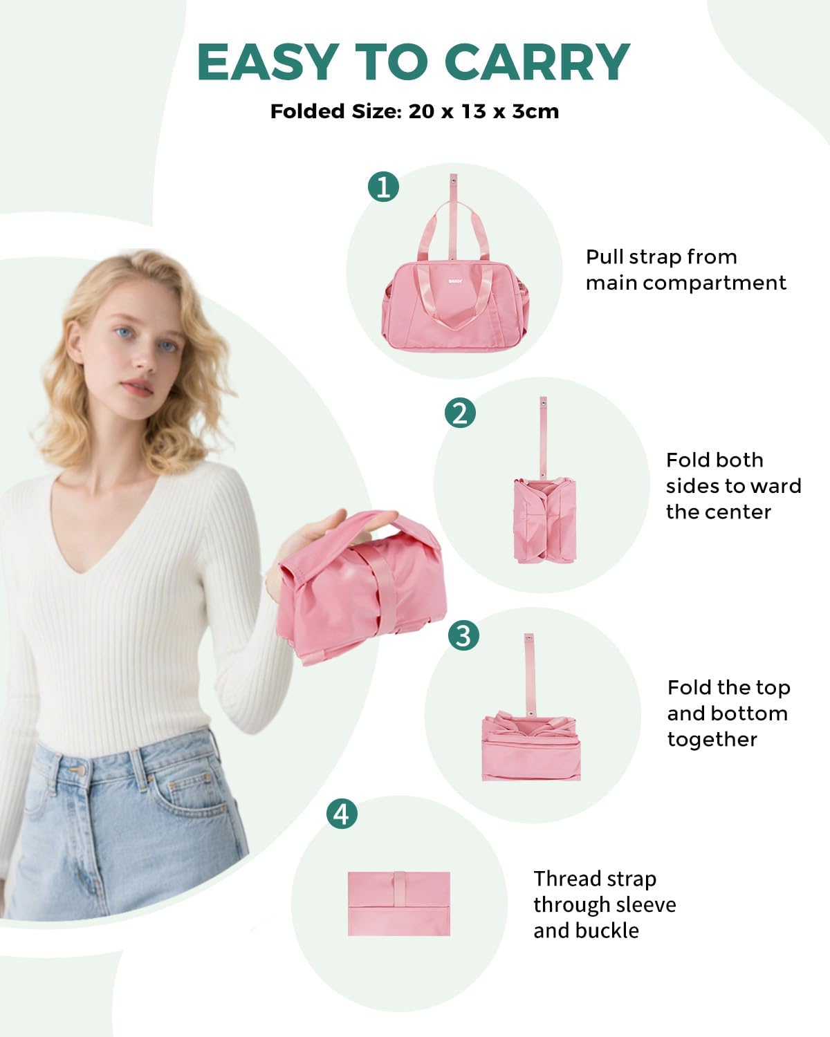 Thumbnail 2 de WANDF Ryanair cabin bag 40x30x20 underseat foldable travel duffel (Pink, 20L)