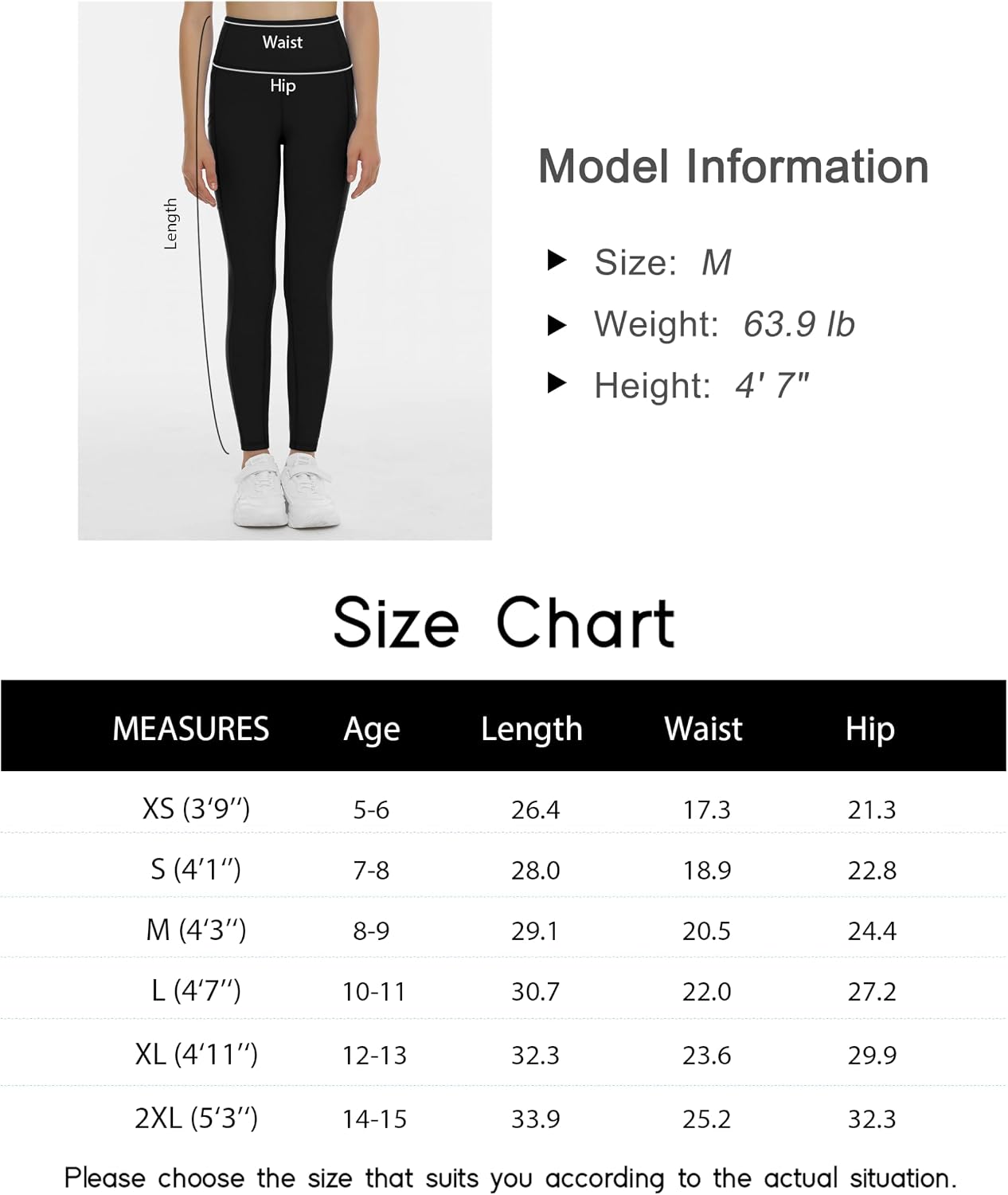 Thumbnail 6 de THE GYM PEOPLE Girls’ High-Waisted Training Leggings with Stretch Fabric and Pockets