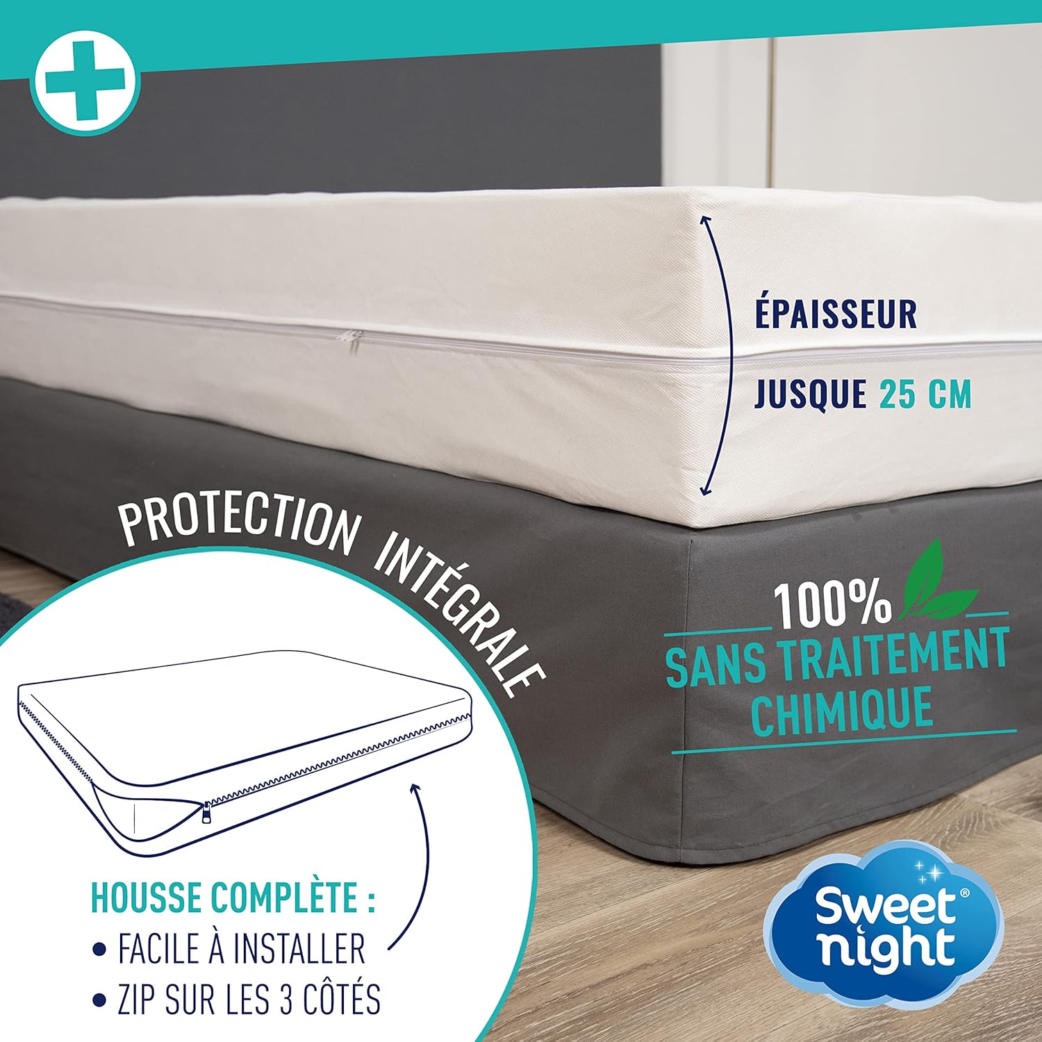Thumbnail 2 de SWEET NIGHT Housse matelas 160x200 cm