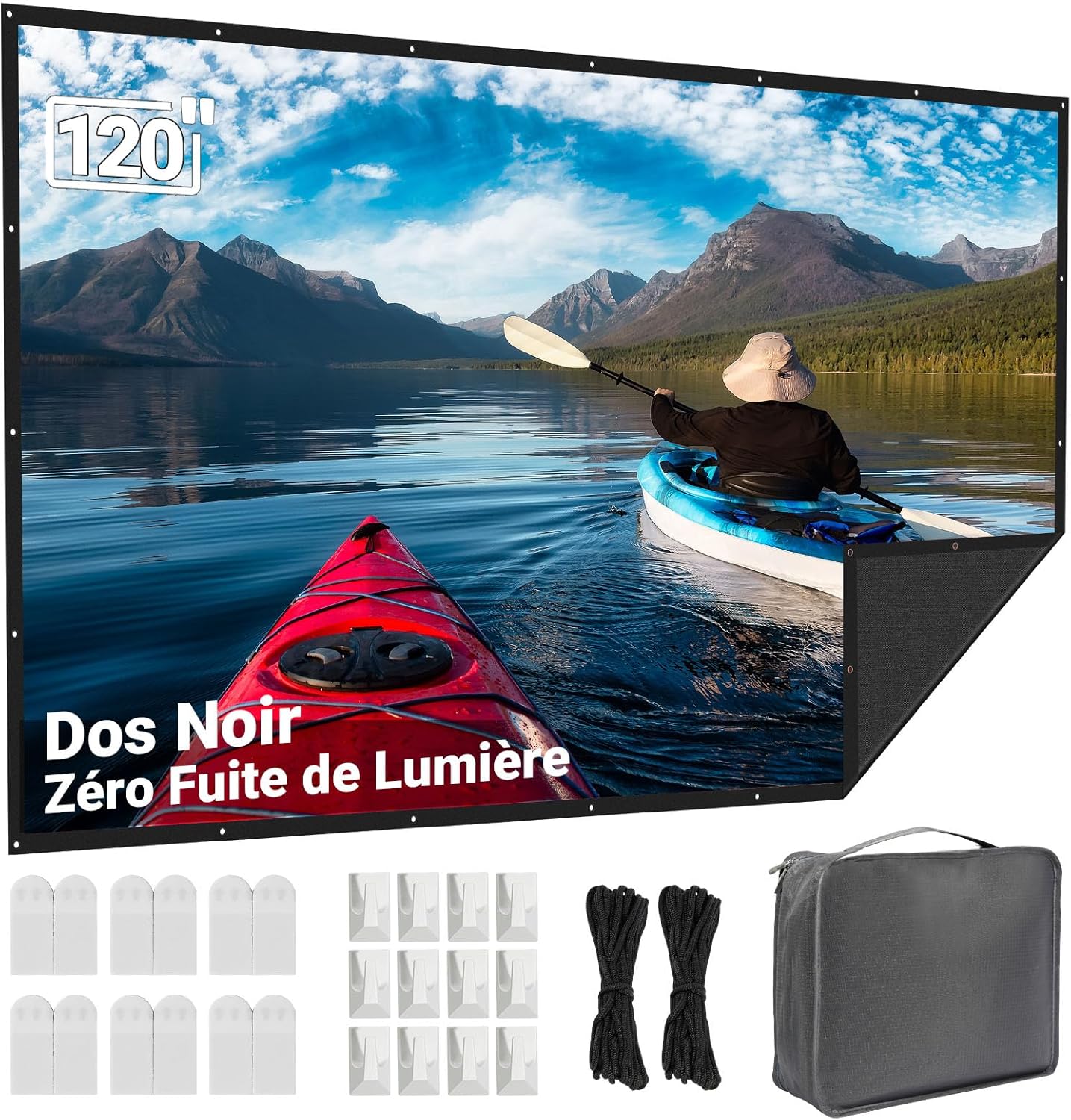 Écran de projecteur portable 120 pouces extérieur LEORFI fond noir opaque
