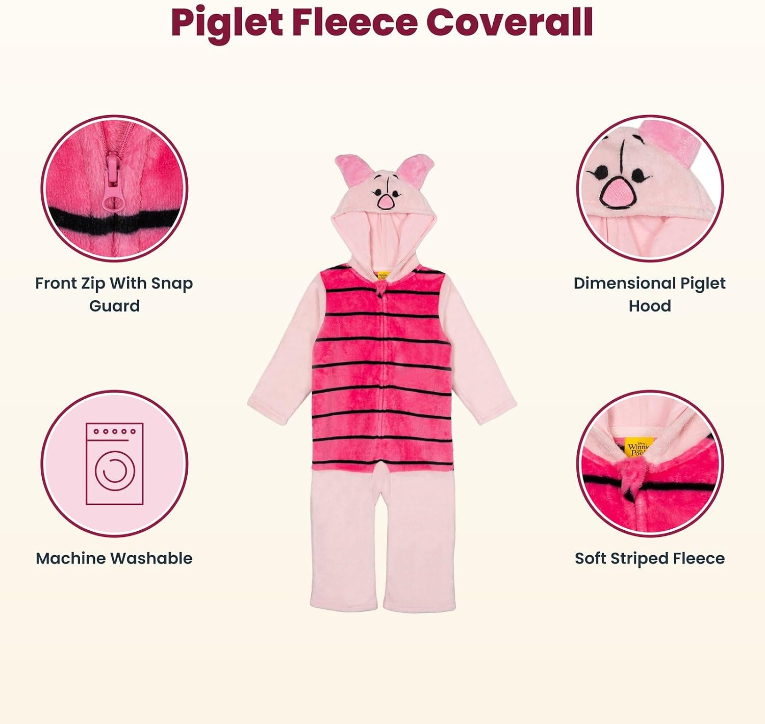 Detalle de Disney 8N5634PH Winnie the Pooh Fleece Hooded Coverall with Full-Zip Design